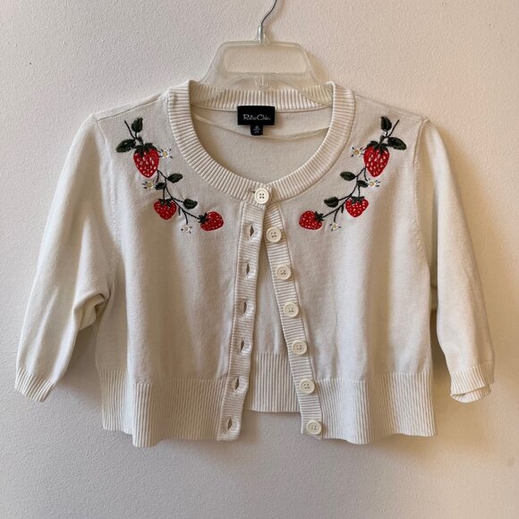 Retro Chic by Torrid Cottagecore Strawberry Cropped Cardigan Sweater Size 0 - Picture 14 of 16
